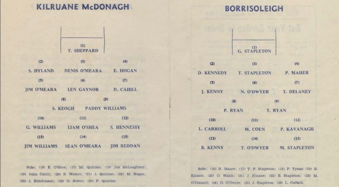 Line-outs for the 1977 County Final between Kilruane MacDonaghs and Borrisoleigh 