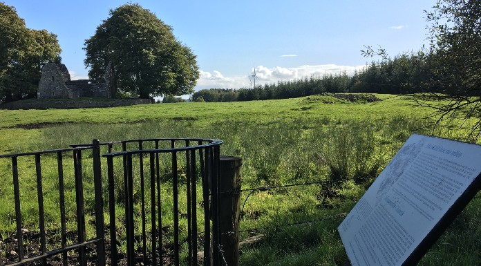 The entrance to the field where Monaincha stands outside Roscrea. This used to be an island in a lake before it was drained. | Photo (c) Tipp FM/MaryAnn Vaughan
