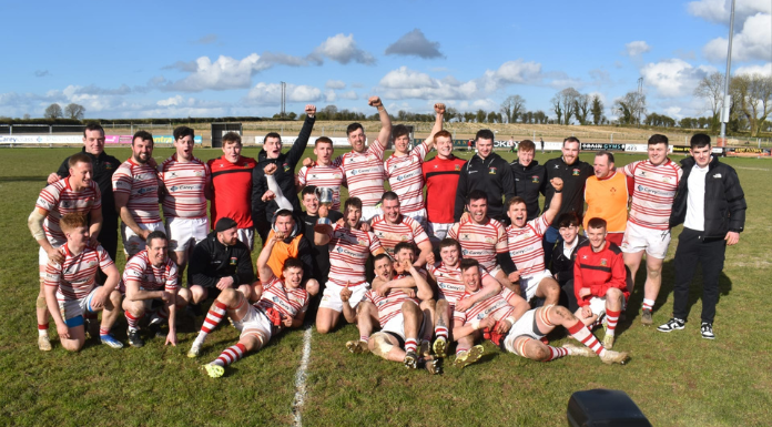 The Nenagh Ormond team celebrating after securing the Division 2A title. Photo from Nenagh Ormond RFC Facebook page.