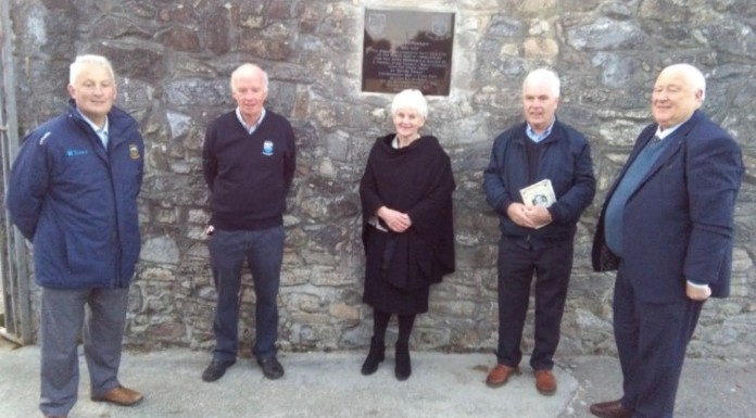 L-Rt: John Devane (Tipp GAA chair), Larry Queeney (Cahir GAA chair), Margaret O'Brien (relative of Jimmy McNamara), Barry O Brien (Tipp football), Michael Power (Treasurer Tipp GAA)