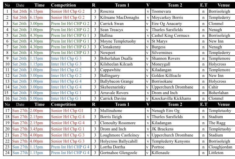 County Hurling Championship Round 3 Fixtures
