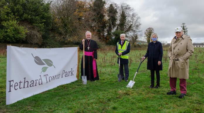 Pictured at today’s sod turning are (l to r): Archbishop Kieran O’Reilly, Cashel & Emly Diocese; Joe MacGrath, Chief Executive, Tipperary County Council, Susan Magnier & John Magnier, Magnier Foundation