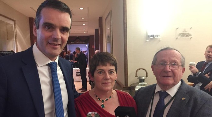 Tipp FM's Jim Finn pictured at the IFA count in Castleknock, Dublin with outgoing president Joe Healy and North Tipperary IFA Chairperson Imelda Walsh. Photo © Tipp FM.