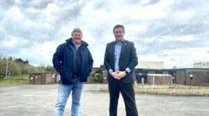 Andy Egan, President & Founder of Silver Rock Studios, and Labour Leader Alan Kelly at the site at Lisbunny Industrial Estate.