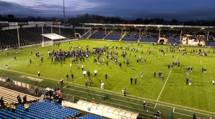 The scenes at Semple Stadium, Thurles after Loughmore-Castleiney secured the 2021 double. Photo: @StephenGleeson_ / Twitter.