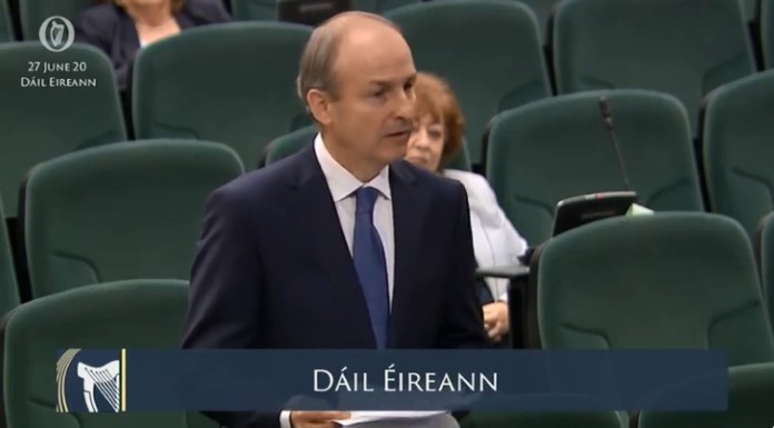 Mícheál Martin making a speech to the Dáil at the Convention Centre in Dublin just ahead of his election as Taoisaech