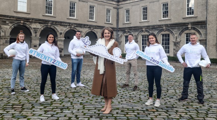 Angeline Collins Driver, Founder of Ohana ZERO suicide with Sports and TV personalities Sarah Torrans, Tania Rosser, Brendan Maher, Lauren Magee, Alan Quinlan and Peter Finn, pictured at the launch of Ohana ZERO suicide’s Twenty2Zero campaign. Picture: Dan Sheridan.