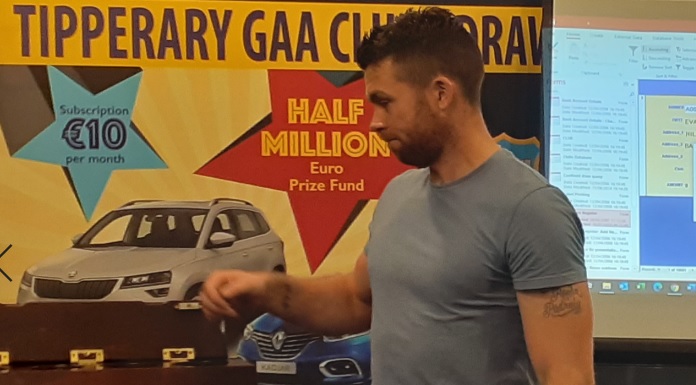 Paudie Maher doing the honours at the Tipperary County Board Club Draw last night
