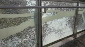 Previous damage that had been caused to the glass panels on Old Bridge, Clonmel. Photo © Tipp FM. 