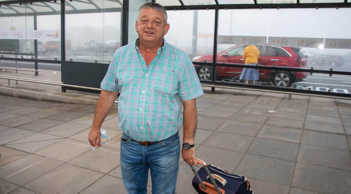 Anthony Ryan from Nenagh at Shannon Airport as flights resumed. Photo: Arthur Ellis