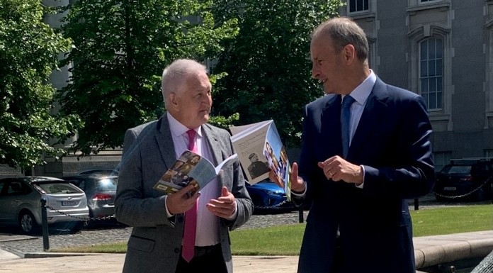 An Taoiseach Micheál Martin launching Tipperary man Martin Quinn's book 'Tipperary People of Great Note' at Government Buildings on July 1, 2021. Photo courtesy of Martin Quinn.