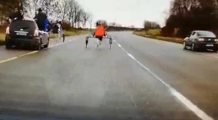 A screenshot of the video capturing a sulky race on the N8
