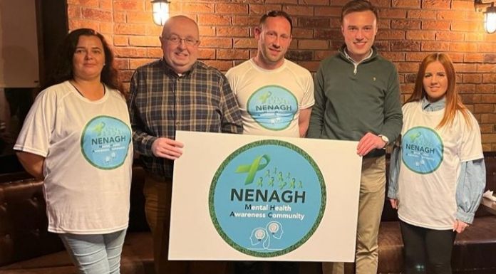 Nenagh Mental Health Awareness Committee L-R : Tricia Delaney (PRO) , Conor Reidy (Editor), Brendan Murphy (Chairperson) , Ryan O’Meara (Campaign/Training Facilitator) , Eavan Carmody (Social Media Co-Ordinator) - Absent from Picture, Kathleen Reidy , Chloe McCarthy and Gary Toohey. Photo courtesy of Nenagh Mental Health Awareness Community.
