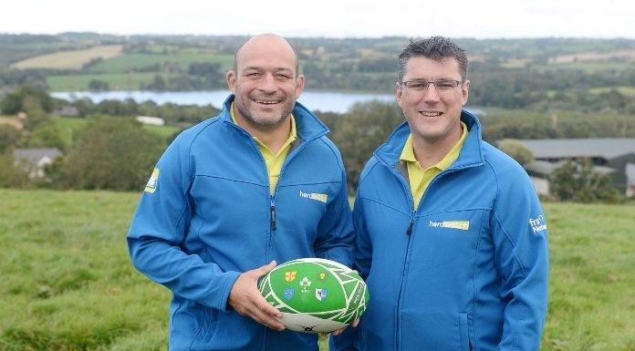 Rory Best, rugby legend, farmer and Herdwatch user with Fabien Peyaud, Herdwatch CEO and Co-Founder. Photo: Herdwatch