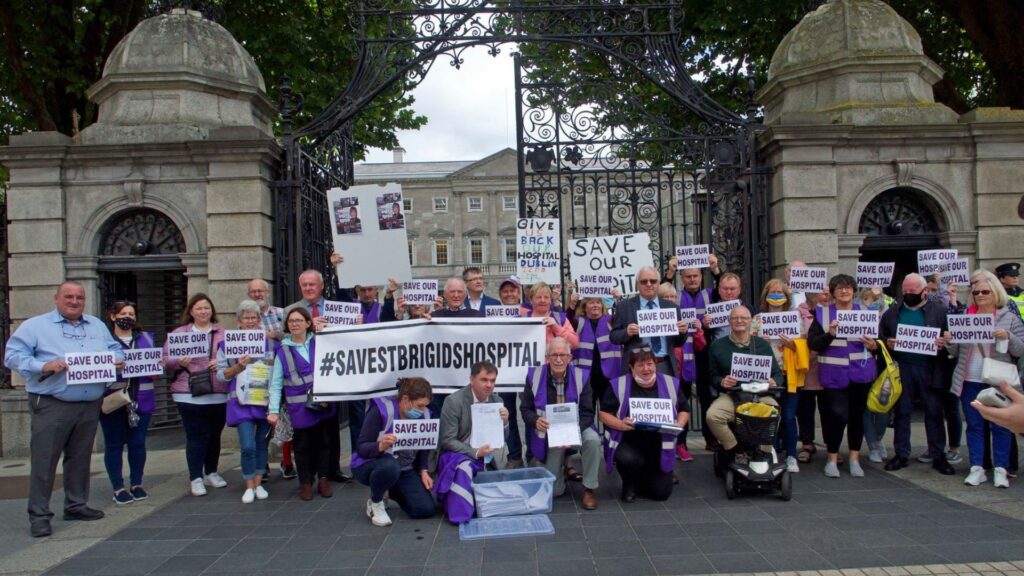 Save St. Bridget's Action Group campaigning outside Leinster House

Photo by Anne Marie Magorrian from Save Our Services Facebook  Group