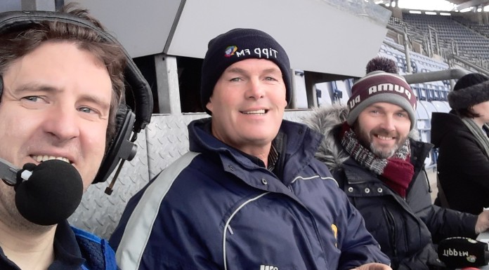 Tipp FM's Stephen Gleeson, with Ken Hogan, and Denis Kelly