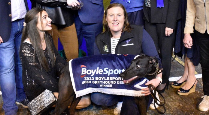 Jennifer O'Donnell, trainer of The Other Kobe congratulates her 2023 BoyleSports Irish Greyhound Derby Winner.
