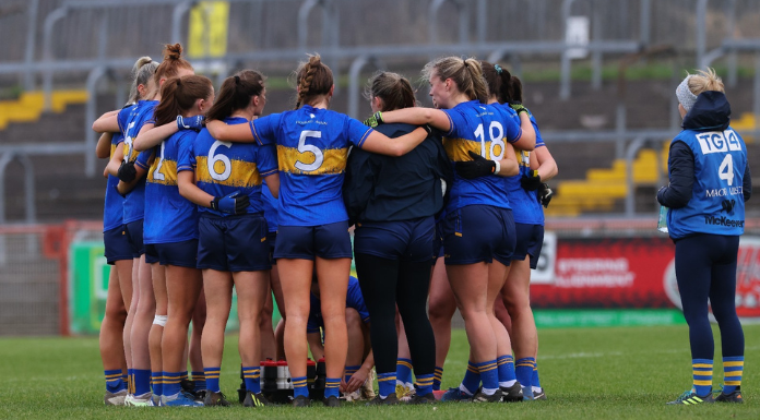 Tipperary ladies football team huddle before a game in the 2024 National League. Photo from Vincent Flynn via Canva.com.